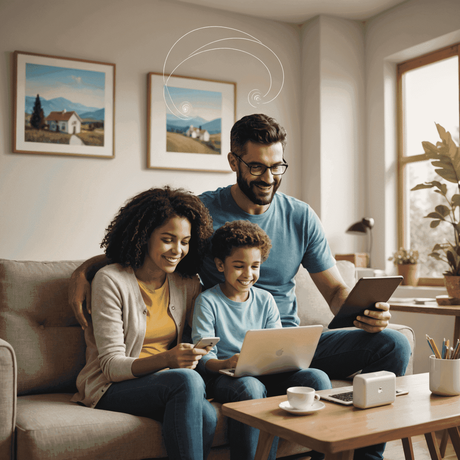 Illustration of a family enjoying high-speed internet at home with Batelco