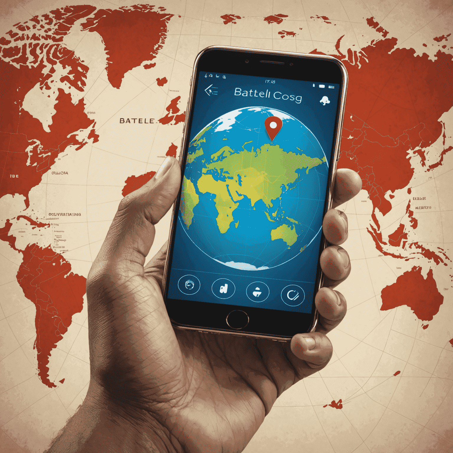 Illustration of a person using a smartphone with a world map background, representing Batelco's global roaming coverage