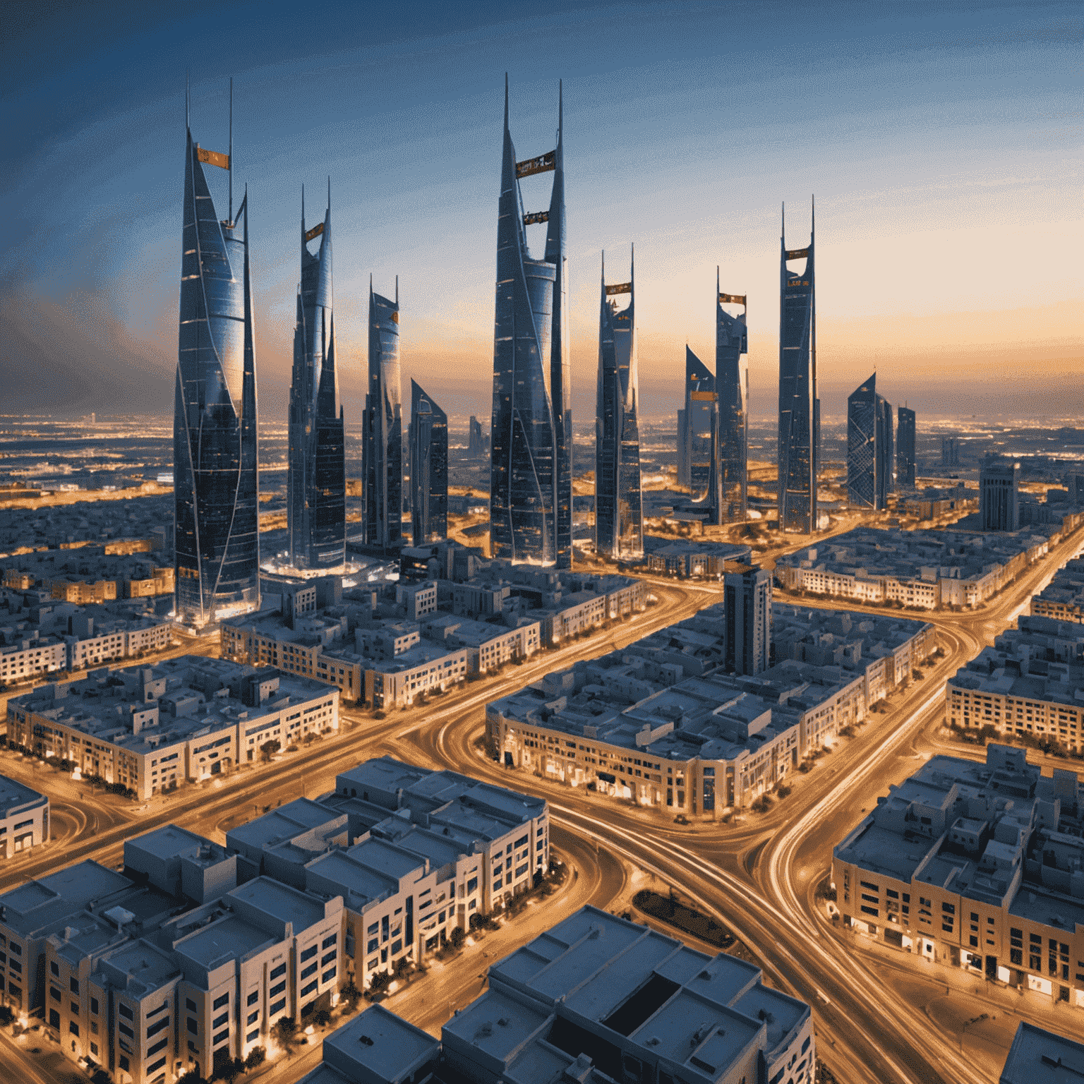 A cityscape with 5G towers, illustrating Batelco's cutting-edge 5G network coverage across Bahrain